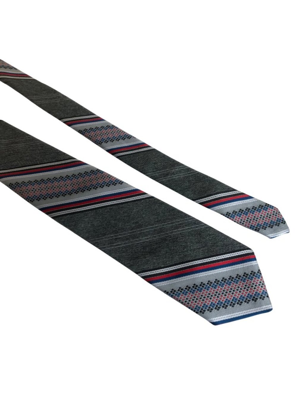 Prince Consort Mens Necktie Vintage Gray Red Stripe Golden Clasp Office Dad Gift
